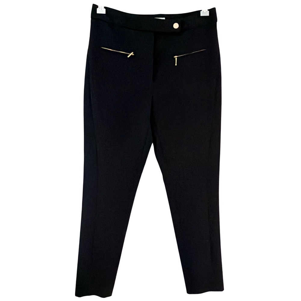 Gerard Darel Paris Black Slim Tailored Trousers Gold Zip Accents Size 34